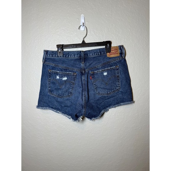 Levi's 501 High Rise Denim Shorts Distressed Ripped Blue Women's - Picture 2 of 4